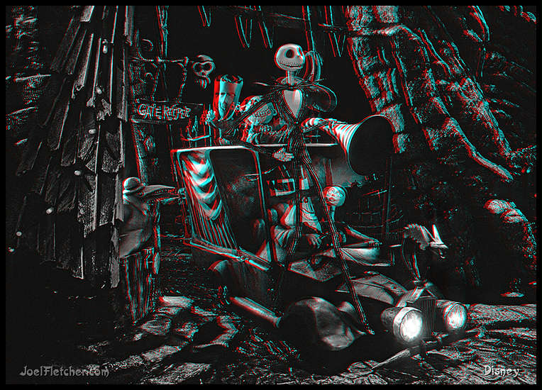 Jack Skellington rides hearse with Sally and Mayor