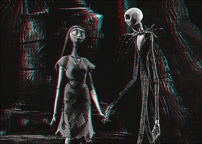 Jack Skellington and Sally hold hands.