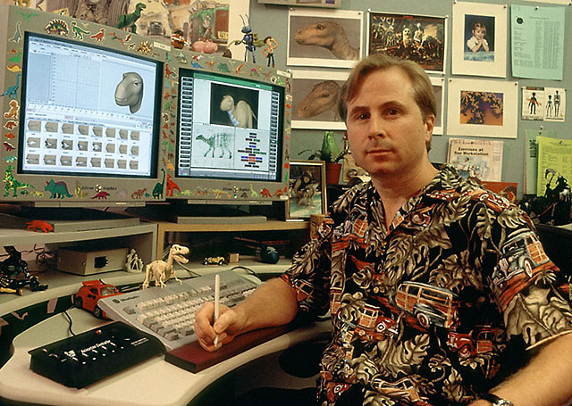Animator Joel Fletcher in front of his computer