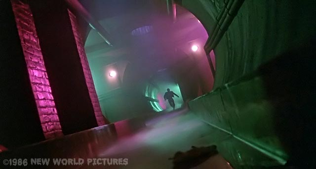 Scene from the horror movie Vamp filmed in a sewer set