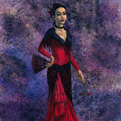Spanish Flamenco woman portrait painting.