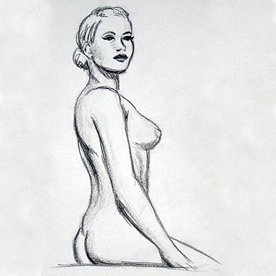 Drawing of a pretty woman from the side.