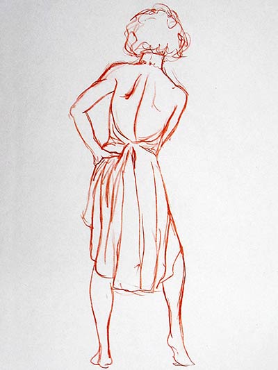 Marilyn Monroe standing rear view drawing.