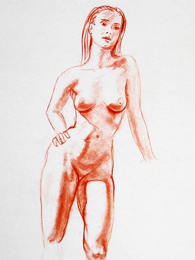 Standing nude figure sketch.