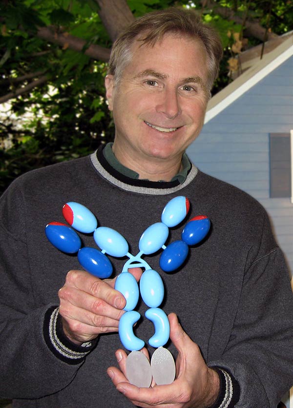 Artist Joel Fletcher poses with an immunoglobulin molecule model in 2007.