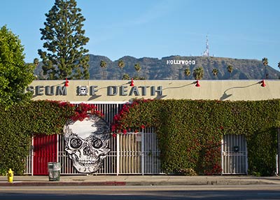 Building with giant skull in hollywood.