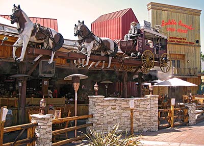 Western them restaurant with stagecoach.